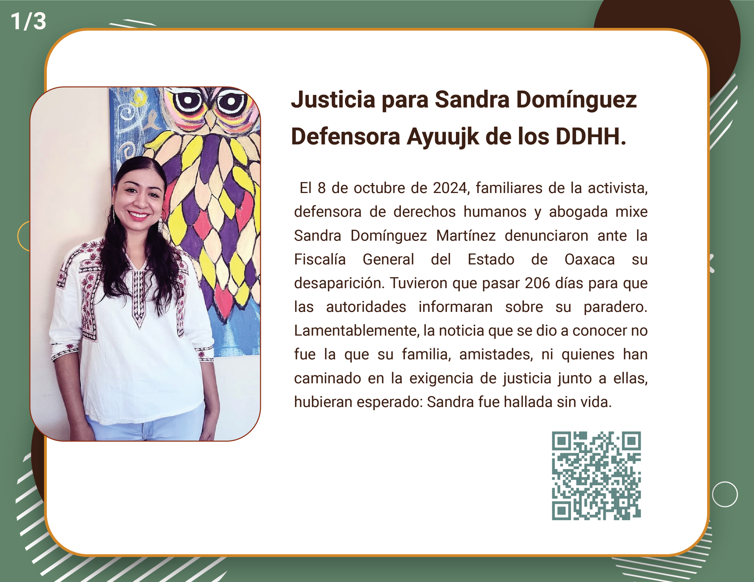 Justicia para Sandra Domínguez Defensora Ayuujk de los DDHH.